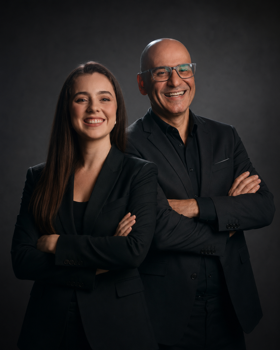 Fernando Tepasse e Caroline Costa com braços cruzados